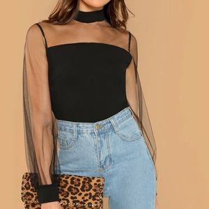 Black mesh yoke blouse